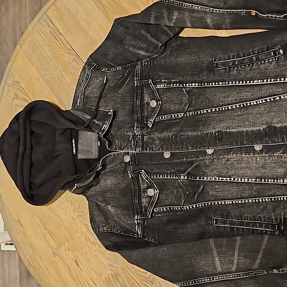 American Eagle Black Denim Hooded Jacket